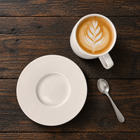 Logo personnalisé OEM, tasse à café en céramique blanche minimaliste de 240 ml et soucoupe, vente en gros, mug à latte en porcelaine nordique, marque privée