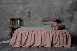 Funda de cama de lino, falda de cama de granja con volantes, ropa de cama king con volantes de lino suave lavada con Rosa de madera, ropa de cama queen desgastada - Product Image 2