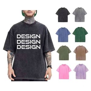 Custom Logo Most Popular Washed Oversized T Shirt Short Sleeve Puff Print Embroisery Vintage Streetwear Acid <b>TShirt</b> - Product Image 2