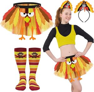 Set Costume di tacchino di ringraziamento tutù di tacchino con cerchietto calzini di tacchino per uomo donna - Product Image 4