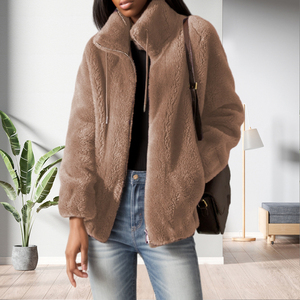 Manteau d'hiver en polaire shaggy chaud et court, grande taille, avec fermeture éclair, style mode - Product Image 5