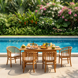 Ensemble de jardin en teck, table et chaises de salle à manger d'extérieur, mobilier de patio avec sièges rembourrés - Product Image 4