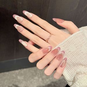 Ongles en acrylique à presser faits à la main, très résistants, effet œil de chat, French, courts, carrés, moyens, ovales, pour mariage, vente en gros - Product Image 6