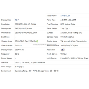 AA121SL23 โมดูลหน้าจอ LCD ขนาด 12.1 นิ้ว 800*600 สำหรับหน้าจอเครื่องมือวัด - Product Image 4