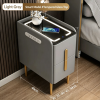 Table de chevet multifonctionnelle avec plateau en verre, 2 tiroirs, charge sans fil, ports USB, éclairage LED, design moderne et écologique pour la maison