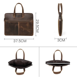 MacBook Pro 15 pulgadas, bolso con 14 cremalleras, funda protectora, bolso <span class=keywords><strong>para</strong></span> <span class=keywords><strong>documentos</strong></span> oficiales <span class=keywords><strong>para</strong></span> hombre, cuero genuino, cuero Crazy Horse - Product Image 2