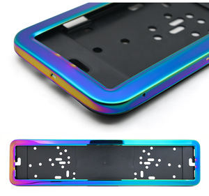 Cadre de plaque d'immatriculation, fabrication directe usine, norme européenne, support de plaque d'immatriculation en acier inoxydable bleu arc-en-ciel. - Product Image 2