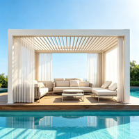 Pergola en aluminium motorisée, intelligente, écologique, inspirée de la nature, résistante à la pluie, avec lames orientables, pour terrasse au bord de la piscine
