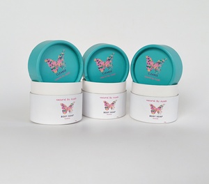 Pot en papier cylindrique recyclable fait main, imprimé sur mesure, avec finition effet délavé, pour emballage de baume cosmétique et de baume corporel naturel - Product Image 6