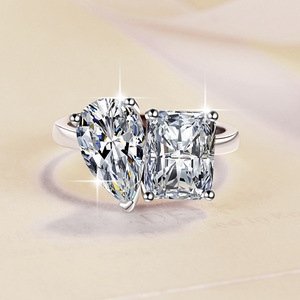 Bague <span class=keywords><strong>de</strong></span> Fiançailles en Argent Sterling S925 avec Moissanite Émeraude Poire 3Ct*2 Couleur D VVs1, Bijou <span class=keywords><strong>de</strong></span> Luxe Sans <span class=keywords><strong>Tarif</strong></span> Douanier, Cadeau pour Femme - Product Image 2