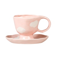 Tasse à café et soucoupe Lelyi INS créatives, motif nuage blanc dessiné à la main, en céramique exquise, de haute valeur, pour un public de niche