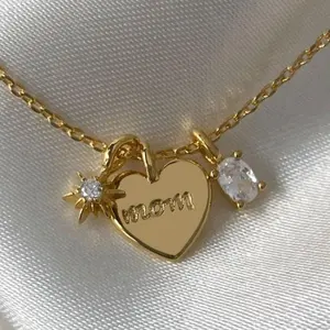 Colar com pingente de amor e coração para mãe, joia personalizada para presente de dia das mães, novo estilo banhado a ouro