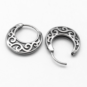 yunnique Geometric <b>Hoop</b> <b>Earrings</b> Titanium Steel Minimalist Ethnic Style Round Clip On <b>Earrings</b> For Women Men Fashion Jewelry - Product Image 3