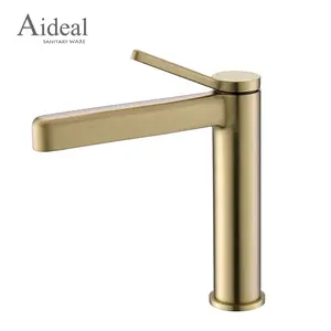 Hot Sale Custom Single Hole Brass Bathroom Basin Mixer Brushed Gold Color Faucet For Basin Tap