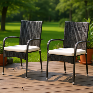 Silla de Patio Moderna de Ratán para Exteriores con Cojín Crema, Apilable, con Estructura de Aluminio, Muebles de Jardín - Product Image 2