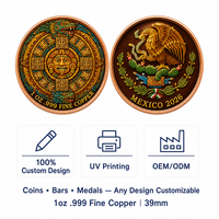 Pièce de monnaie personnalisée en cuivre fin 999, motif Aigle mexicain et Pierre du Soleil aztèque, 1 oz, impression UV double face, calendrier, objet de collection, cadeau