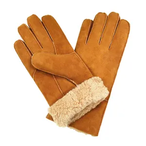 毛皮の裏地が付いている良質の男性女性の厚い羊皮の手袋暖かい冬の革手袋