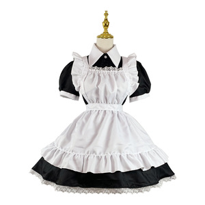 Maid Costume Black White Satin A-Line Dress Square Collar Natural Waistline For Cosplay Party Uniform - Product Image 4