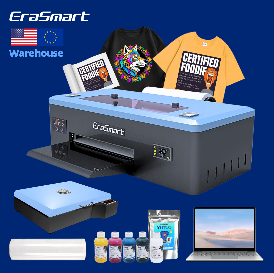 Erasmart 13Inch Pink Roll-to-Roll Printer T-shirt Printing Machine A3 DTF Printer 30cm Small Impresora DTF Printer With DTF Oven
