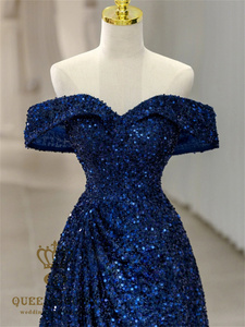 QUEENS GOWN Shiny <strong>Blue</strong> Sequins Evening Gown Portrait Sweetheart Backless Party <strong>Dress</strong> With Sequins Evening <strong>Dress</strong> - Product Image 3