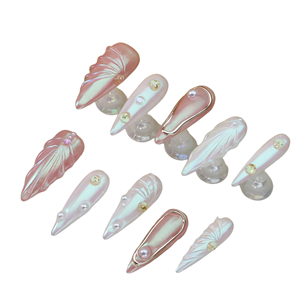 Ongles à presser personnalisés, collection Printemps 2026, <span class=keywords><strong>en</strong></span> promotion, faits main, avec dentelle <span class=keywords><strong>camélia</strong></span> et papillon rose, finition mate, couleur peau blanche, forme stiletto de 3,0 cm - Product Image 5