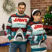 Sweter Pasangan Uniseks Jelek Natal Jacquard Rajutan Sweater Jumper Natal Sweater Pullover dengan Crew Leher untuk Orang Dewasa