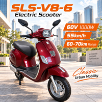 Scooter électrique SLS-V8-6 pour les trajets en ville, moteur puissant 60V 1000W, autonomie longue portée 60-70 km, batterie au plomb-acide, E-Moped