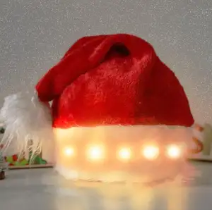 크리스마스 LED 산타 모자 새해 장식 크리스마스 플러시 산타 모자 성인과 어린이를위한 LED 조명