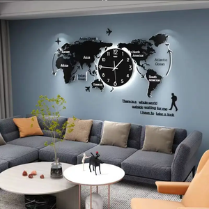 Horloge murale décorative pour la maison, 100x46cm, avec lumière LED nocturne et détecteur de mouvement, directement de l'usine.  Possibilité d'ajouter votre pays sur la carte du <span class=keywords><strong>monde</strong></span>. - Product Image 1