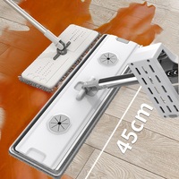Serpillère plate mains libres auto-essoreuse, outil de nettoyage de sol, tête en microfibre 45 cm, manche en acier inoxydable, utilisation humide et sèche
