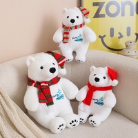 Ours polaire en peluche de Noël, chapeau et écharpe de Noël, ours polaire en peluche, jouets mignons, ours gros et dodu, coussin décoratif, vente en gros