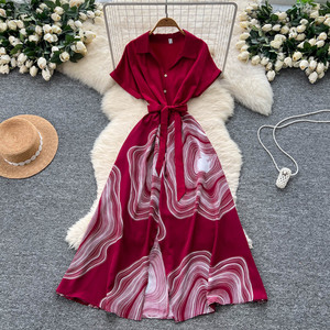 Gx9869 Thời Trang Mùa Hè Cổ Điển V Ngắn Tay Áo A-Line In <span class=keywords><strong>Maxi</strong></span> Dress Sexy Thanh Lịch Duy Nhất Ngực Giản Dị Dài Dresses - Product Image 3