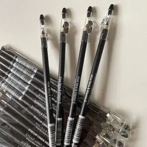 Wholesale Coffee Black Wooden Eyeliner Eye Liner Pencil Set Eyebrow Pen Lip Liner Pencil With Sharpener