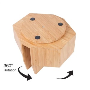 Soporte giratorio de bambú para maquillaje, estante de madera para utensilios, caja de almacenamiento portátil para condimentos, mesa de comedor y caja de almacenamiento para cocina - Product Image 4