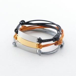 Hot Selling <b>Adjustable</b> Color Rope Braided Leather <b>Bracelet</b> logo Name Custom Engraved Blank Bending bar Stainless Steel <b>Bracelet</b> - Product Image 4