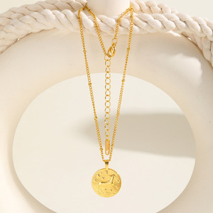 Collana con Ciondolo a Moneta dei 12 Segni Zodiacali Placcata Oro 18k in Acciaio Inossidabile Impermeabile per Uomo e Donna - Product Image 2