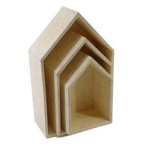 Décoration De la <span class=keywords><strong>maison</strong></span> En Bois Inachevé <span class=keywords><strong>Maison</strong></span> <span class=keywords><strong>Forme</strong></span> Étagère Murale - Product Image 1