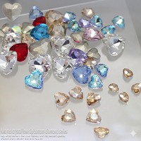Perles de luxe en verre cristal 3D en forme de cœur, à pointe percée, pour ongles, avec base scintillante, tailles et couleurs assorties, jolies décorations pour ongles