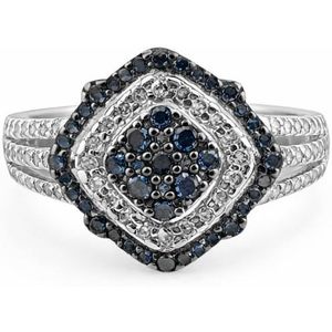 Jewelspaark Diamond Ring 1.02 Cttw Round Cut <b>White</b> And Blue Enhanced Fancy Color 925 Sterling Silver Engagement Women's Jewelry - Product Image 1
