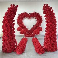 W-HFA005 Arche en forme de cœur de roses rouges en gros avec toile de fond florale, arche florale 8ft x 8ft, arche en forme de cœur personnalisée pour la décoration de mariage