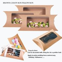 Kraftpapier-Kissenboxen mit Klarsichtfenster, Faltbare Kleine Geschenkverpackungen für Süßigkeiten, Schokolade, Kekse, Weihnachten, Hochzeit