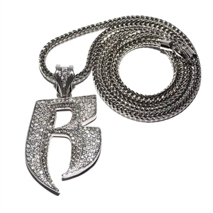 Collar con Colgante de Estilo Hip Hop Europeo Americano, Chapado en Oro/Plata, con Letras de Alfabeto en Latón y Pedrería, Personalizable - Product Image 2