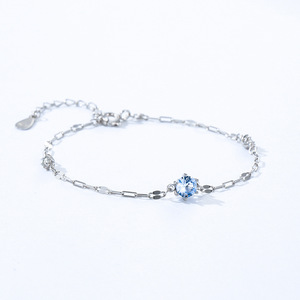 Pulsera de Cadena con Circonita Azul Cuadrada de Plata de Ley S925 para Mujer - Regalo de Aniversario, Versión de Cobre Personalizable - Product Image 4