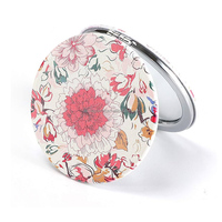 Cadeaux Petit miroir de maquillage portable à imprimé floral Poche à fleurs ronde Souvenir Miroir compact personnalisé en faux cuir
