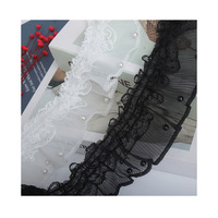 Renda Berlipat Dua Lapis Elastis 2.4 Inci 6cm, Hiasan Berpayet Gaya Lolita Jepang untuk Gaun, Kerajinan Jahit DIY