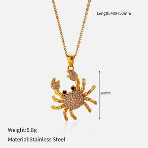 Zirconia <strong>Crab</strong> Pendant Necklace 18k Gold-plated Stainless Steel Marine Animal Necklace Cute Summer <strong>Jewelry</strong> - Product Image 6