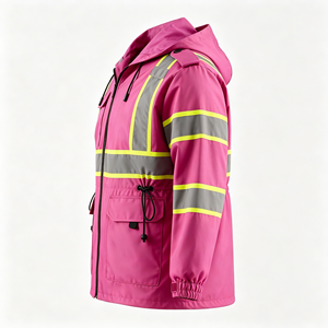 <b>Pink</b> High Visibility ANSI Class 1 EN ISO 20471 Certified <b>Waterproof</b> Rain <b>Jacket</b> for Women Breathable Reflective Safety Coat - Product Image 2