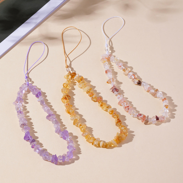 Wholesale Natural Amethyst Crystal Chip Bead Phone Lanyard Irregular Rose Quartz Stone for Bag Key Hanging for Home Decoration