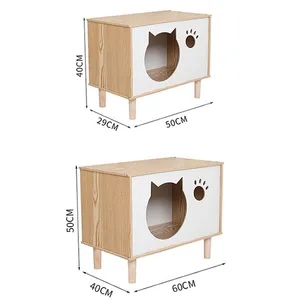 Solid Wood Cat Litter Bedside Table Villa Cat Climbing Frame Human Cat Sharing Multi-Functional House Dog Kennel