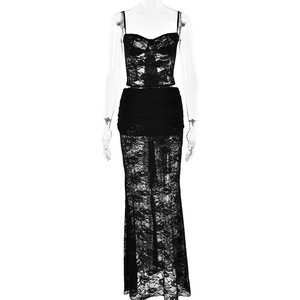 Conjunto de dos piezas de encaje para mujer, camisola sin mangas y falda de color sólido, traje informal de poliéster transpirable a la moda FDC0920 - Product Image 5